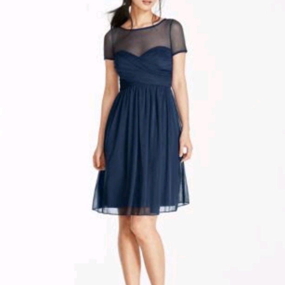 David's Bridal Illusion Short Sleeve Mesh Dress